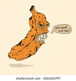 Creepy angry grinning banana zombie