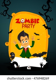 Creepy background with different elements and characters for Happy Halloween celebration.