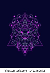 Creepy Barong Balinese with sacred geometry pattern