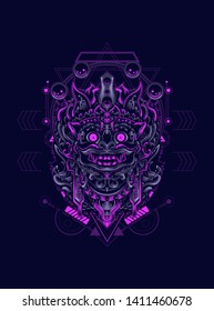 Creepy Barong Balinese with sacred geometry pattern