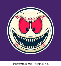 Creepy Baseball Ball Character Vector Illustration on Isolated Background