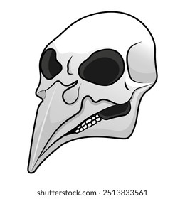 Creepy bird skull on white background. Vector illustration.
