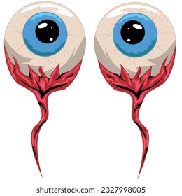 Creepisches blaues Eyeball mit Nervenwurzel, Halloween-Symbol 