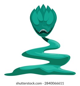 Creepy cartoon monster with sharp teeth leaving a slimy trail