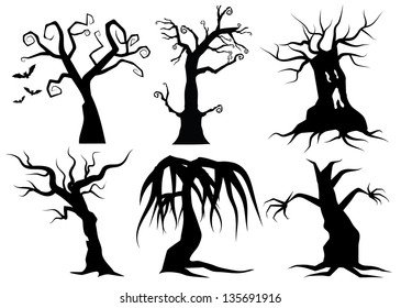 Creepy Cartoon trees. EPS 8 vector, grouped for easy editing. No open shapes or paths.