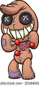 Creepy cartoon voodoo doll with a big smile. Vector clip art illustration with simple gradients. All on a single layer. 
