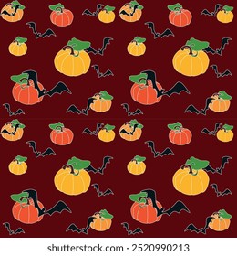 Espeluznante calabaza tallada con araña, mal. Ilustración de otoño en estilo funky groovy retro de dibujos animados planos para la decoración de vacaciones de Halloween, papel de regalo, negro, rojo, fondo rojo oscuro