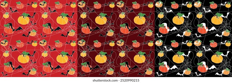 Espeluznante calabaza tallada con araña, mal. Ilustración de otoño en estilo funky groovy retro de dibujos animados planos para la decoración de vacaciones de Halloween, papel de regalo, negro, rojo, fondo rojo oscuro