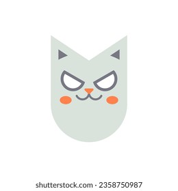 Creepy cat head Halloween feline character with spooky face expression icon vector flat illustration. Horror kitty muzzle kids minimalist cartoon element for October holiday decor symbol