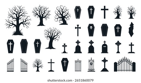 Creepy Cemetery Collection Spooky Gravestones and Dead Trees for Halloween