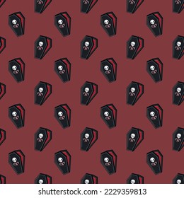 Espinoso ataúd de Navidad sin fisuras en un fondo rojo. Diseño de papel digital de Navidad y Año Nuevo.