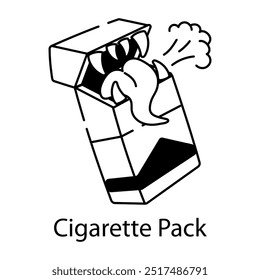 Creepy cigarette pack doodle style icon 