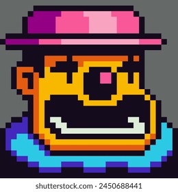 Creepy clown 8-bit 80-s, avatar pixel art character, cartoon vector icon, game user or web profile persons, people, social net portrait, man face, minimalistic style.