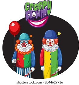 Creepy Clown badge with two creepy clowns illustration