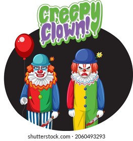 Creepy Clown badge with two creepy clowns illustration