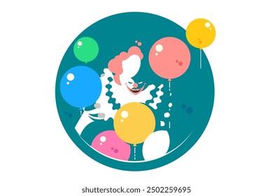 Creepy clown with balloons. Vector illustration featuring a sinister clown character, horror concept.