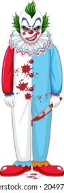 Creepy clown character on white background illustration