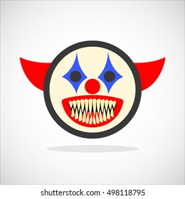 Creepy clown. Evil scary halloween monster, joker character. Isolated vector illustration