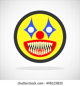 Creepy clown. Evil scary halloween monster, joker character. Isolated vector illustration