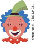 Creepy Clown Face with Flat Cartoon Design. Vector Illustration