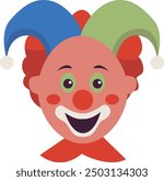 Creepy Clown Face with Flat Cartoon Design. Vector Illustration