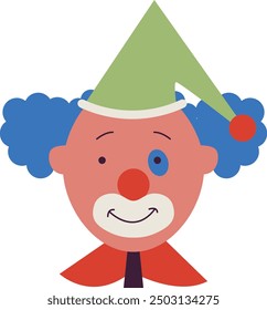 Creepy Clown Face with Flat Cartoon Design. Vector Illustration