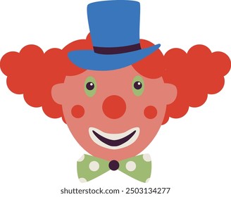 Creepy Clown Face with Flat Cartoon Design. Vector Illustration