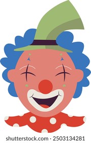 Creepy Clown Face with Flat Cartoon Design. Vector Illustration