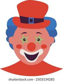 Creepy Clown Face with Flat Cartoon Design. Vector Illustration