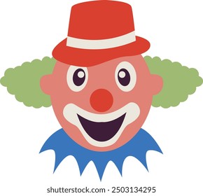 Creepy Clown Face with Flat Cartoon Design. Vector Illustration