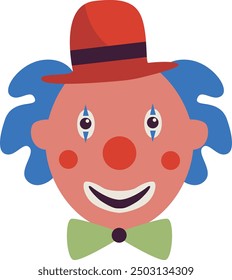 Creepy Clown Face with Flat Cartoon Design. Vector Illustration