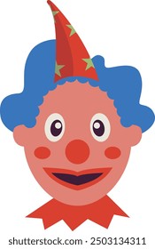 Creepy Clown Face with Flat Cartoon Design. Vector Illustration