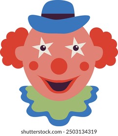 Creepy Clown Face with Flat Cartoon Design. Vector Illustration