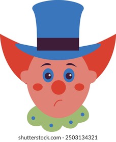 Creepy Clown Face with Flat Cartoon Design. Vector Illustration