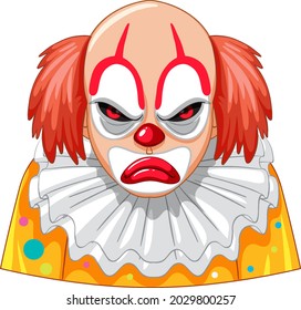 Creepy clown face on white background illustration