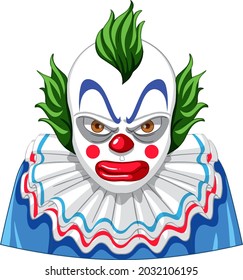 Creepy clown face on white background illustration