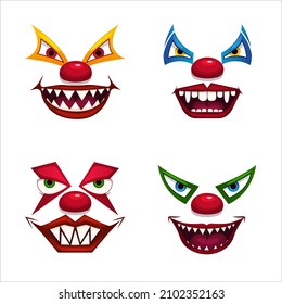Creepy clown faces. Isolated on white. Scary circus concept. Vector illustration EPS10