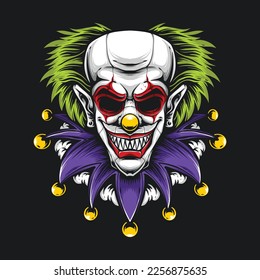 creepy clown head vector illustration