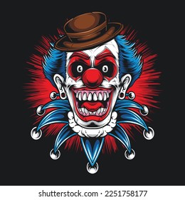 creepy clown illustration for clothing design