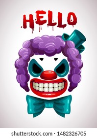 Creepy clown mask. Vector angry Joker face elements for t-shirt print design.