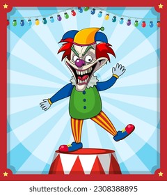 Creepy clown on retro comic background illustration