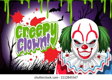 Creepy clown poster with killer clown character illustration