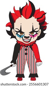 Creepy clown with scary look vector