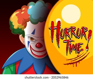 Creepy clown smiling with yellow balloon illustration