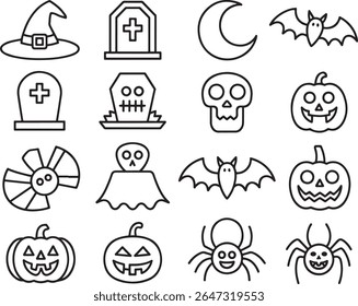 Creepy Collection of Halloween Outlines Witch Hat Tombstones Moon Bats Skull Pumpkins Ghost Spinner Spiders for Spooky Season