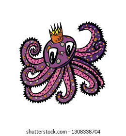 Creepy colorful purple octopus in vector 2D