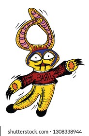 Creepy colorful yellow hare in vector 2D