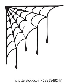 Creepy corner spider web decorated with several hanging droplets, adding an eerie and mysterious touch to Halloween designs.