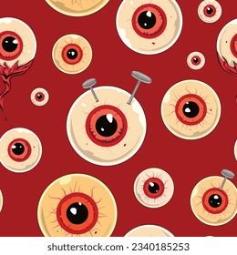 creepy crazy couple red eyes and nail in it, original Halloween seamless pattern texture