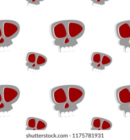 Creepy creature halloween pattern with skull head and red eyes background. Seamless fun art for baby and kids fashion textile, wallpaper, and wrapping print vector illustration during october.